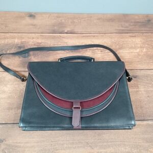 Vintage Tri-Color Leather Briefcase Messenger Bag Black Burgundy Gold Hardware